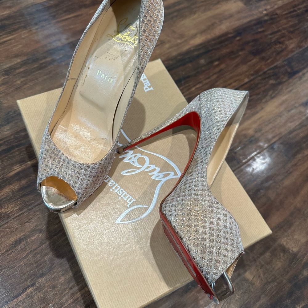 Christian Louboutin Glittering Gold Peep-Toe Heels